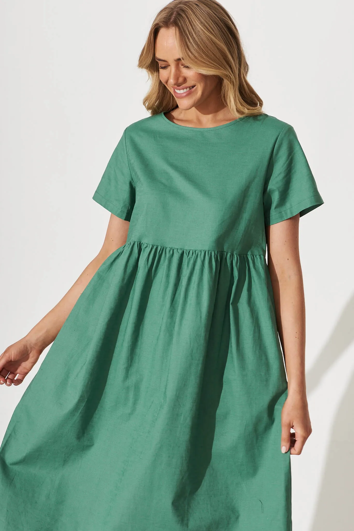 Seaside Midi Smock Dress In Sage Green Linen Cotton sold by St Frock product image thumbnail 2