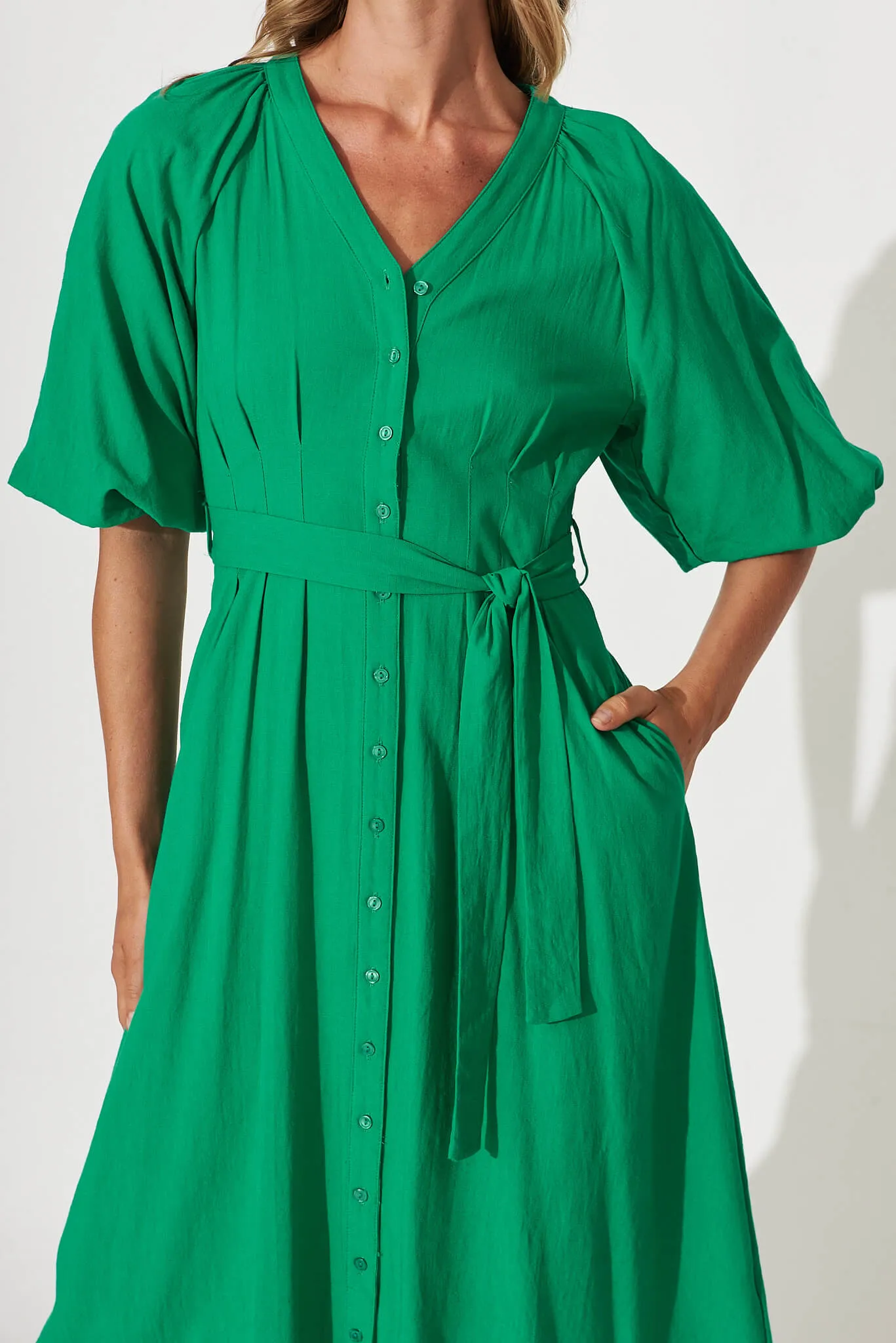 Diane Midi Dress In Green Cotton Blend sold by St Frock product image thumbnail 5