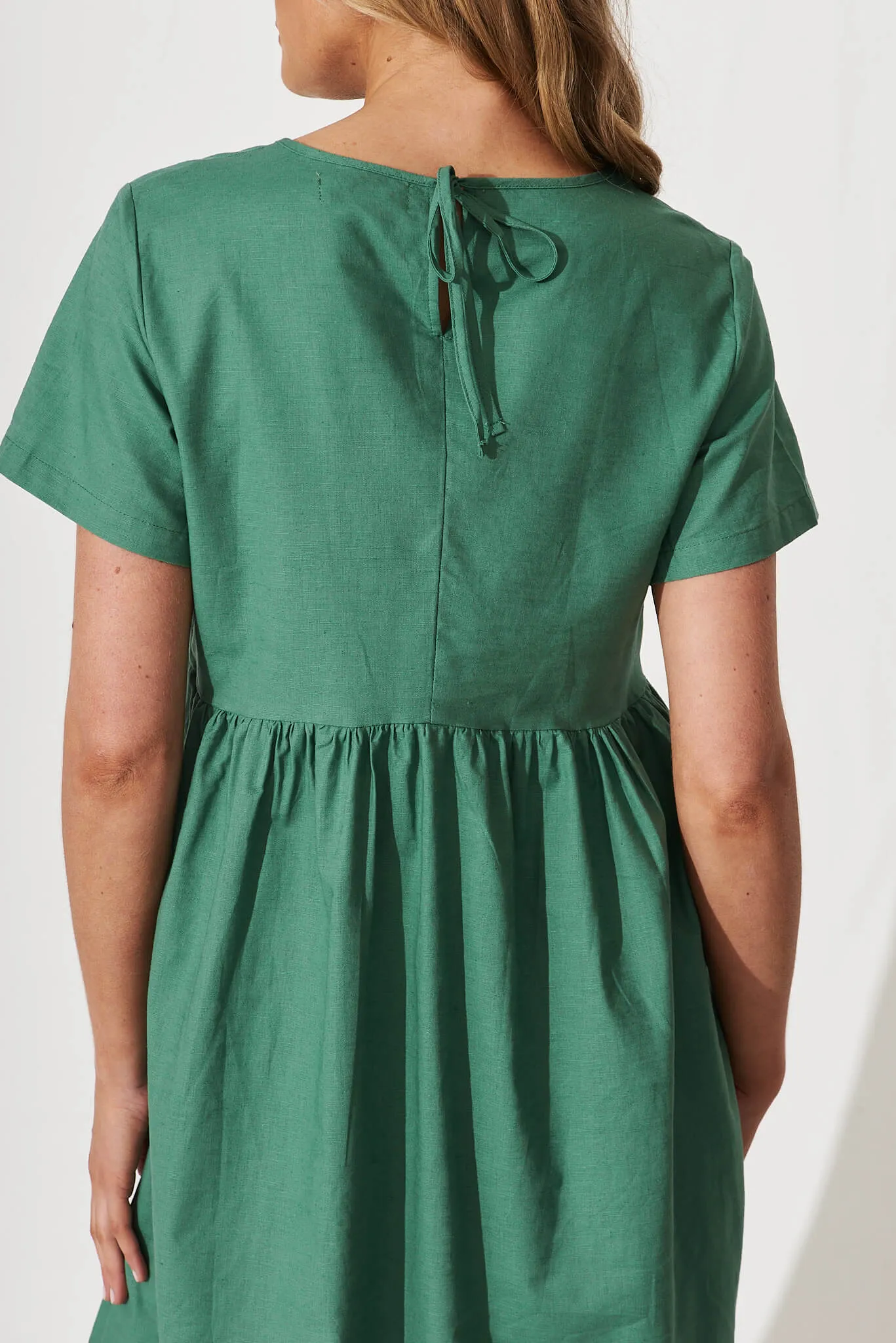 Seaside Midi Smock Dress In Sage Green Linen Cotton sold by St Frock product image thumbnail 5