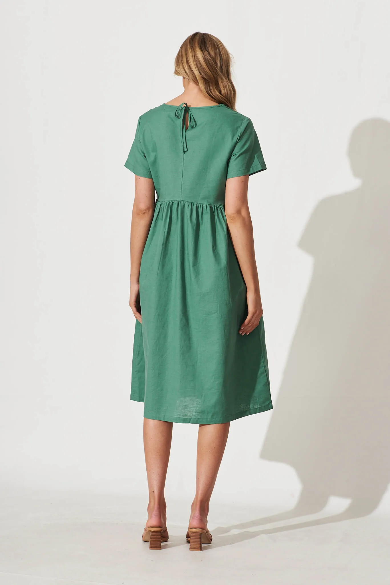 Seaside Midi Smock Dress In Sage Green Linen Cotton sold by St Frock product image thumbnail 4