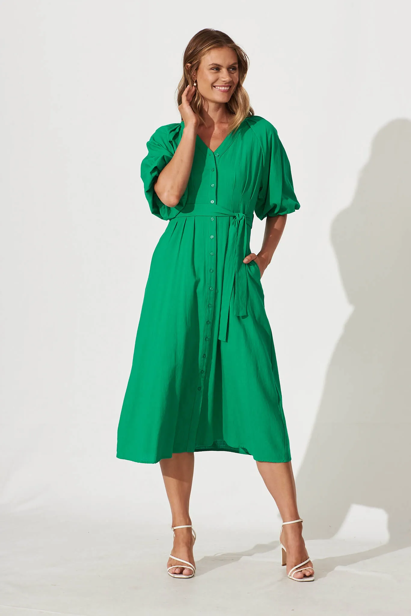 Diane Midi Dress In Green Cotton Blend sold by St Frock