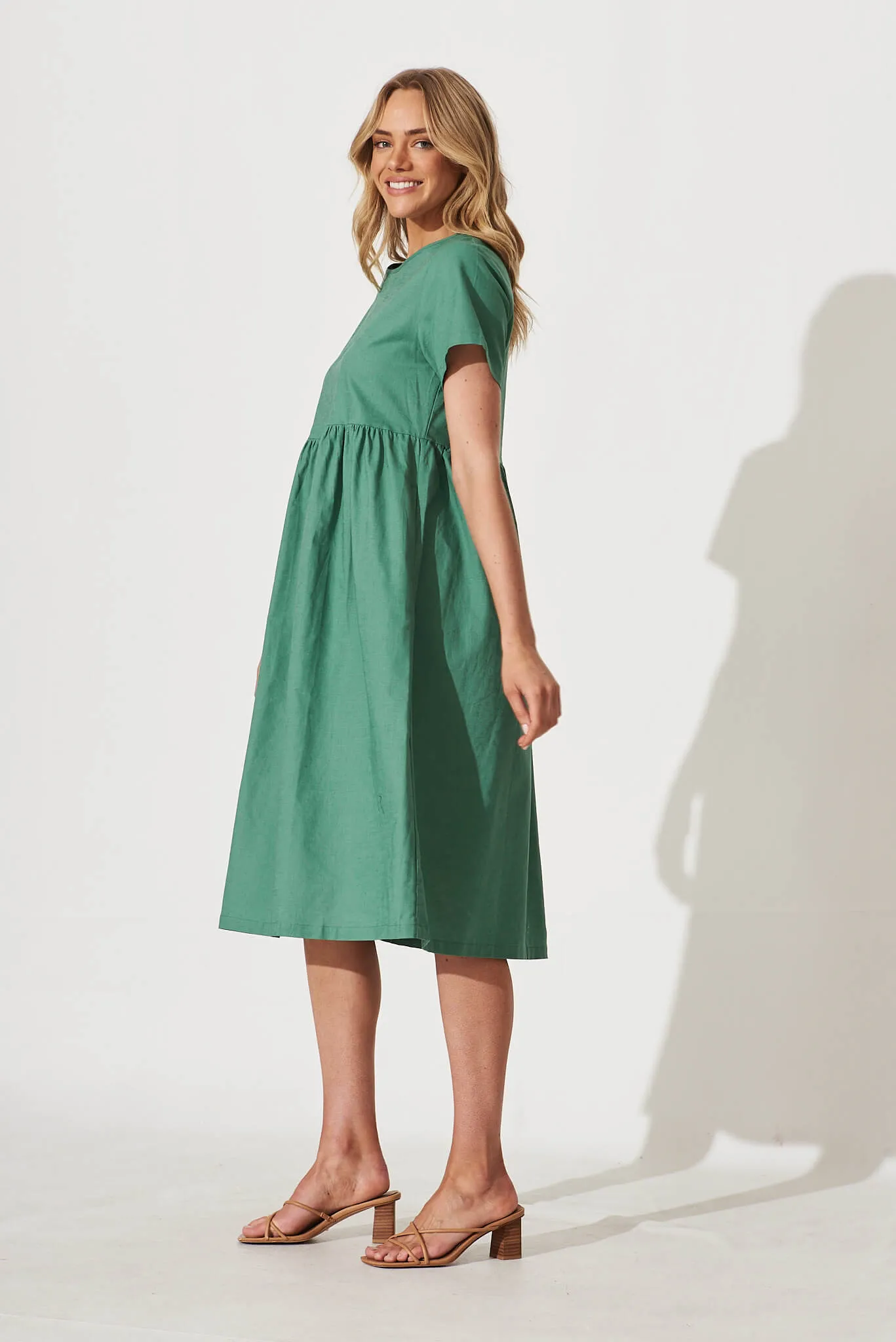 Seaside Midi Smock Dress In Sage Green Linen Cotton sold by St Frock product image thumbnail 3
