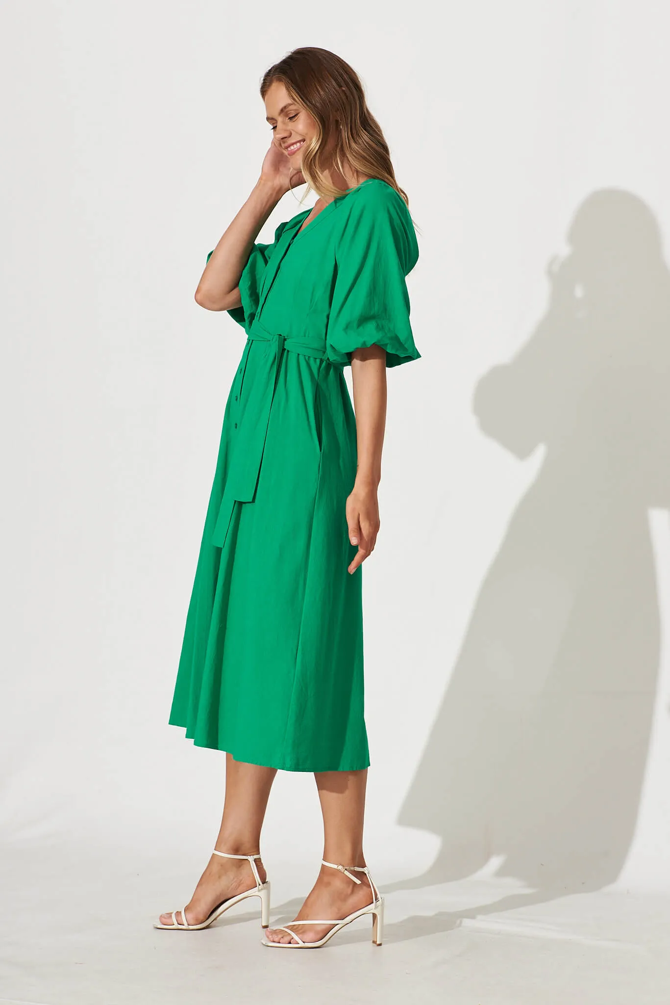 Diane Midi Dress In Green Cotton Blend sold by St Frock product image thumbnail 3