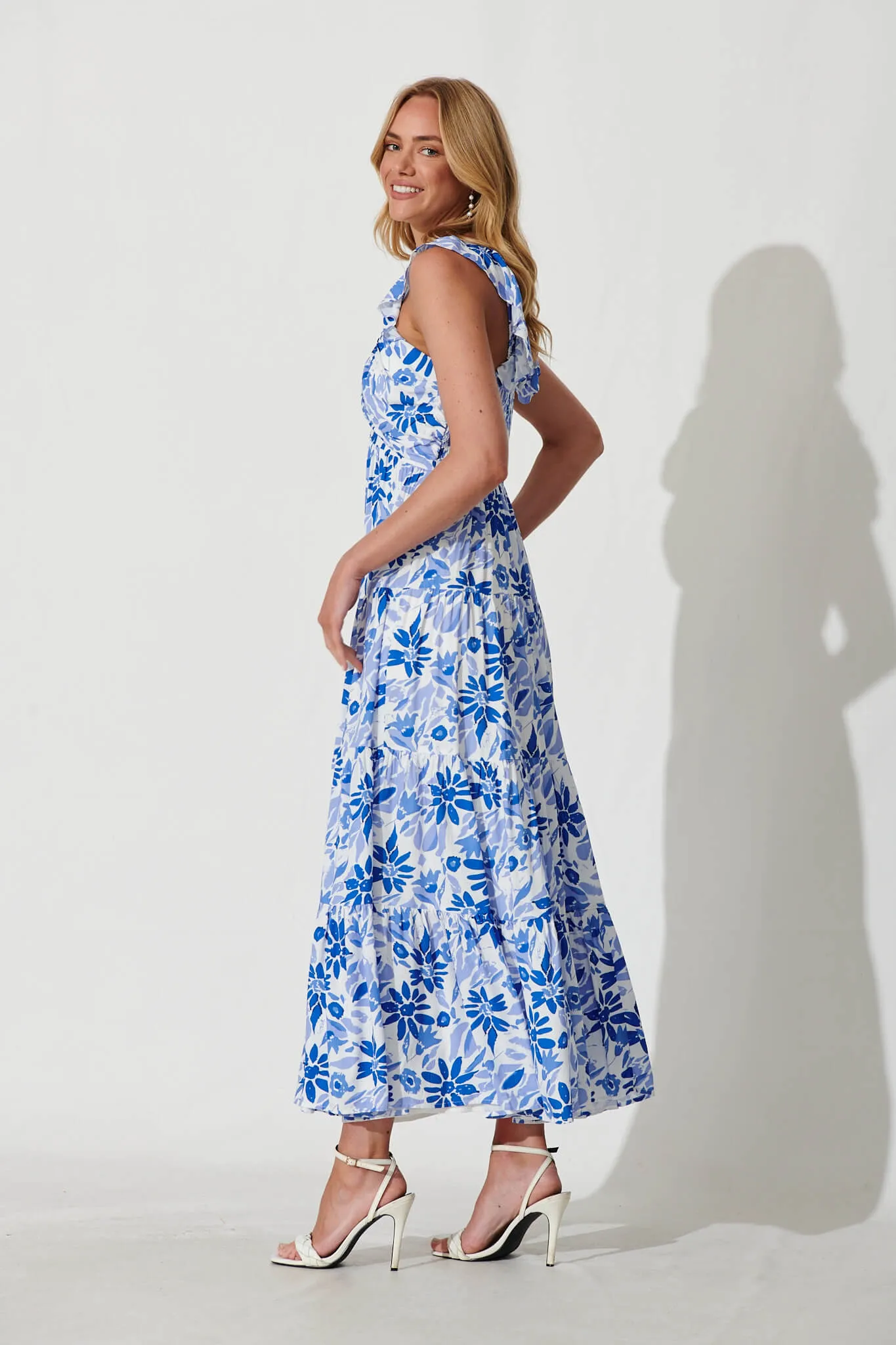 Monroe Maxi Sundress In Blue Floral sold by St Frock product image thumbnail 3
