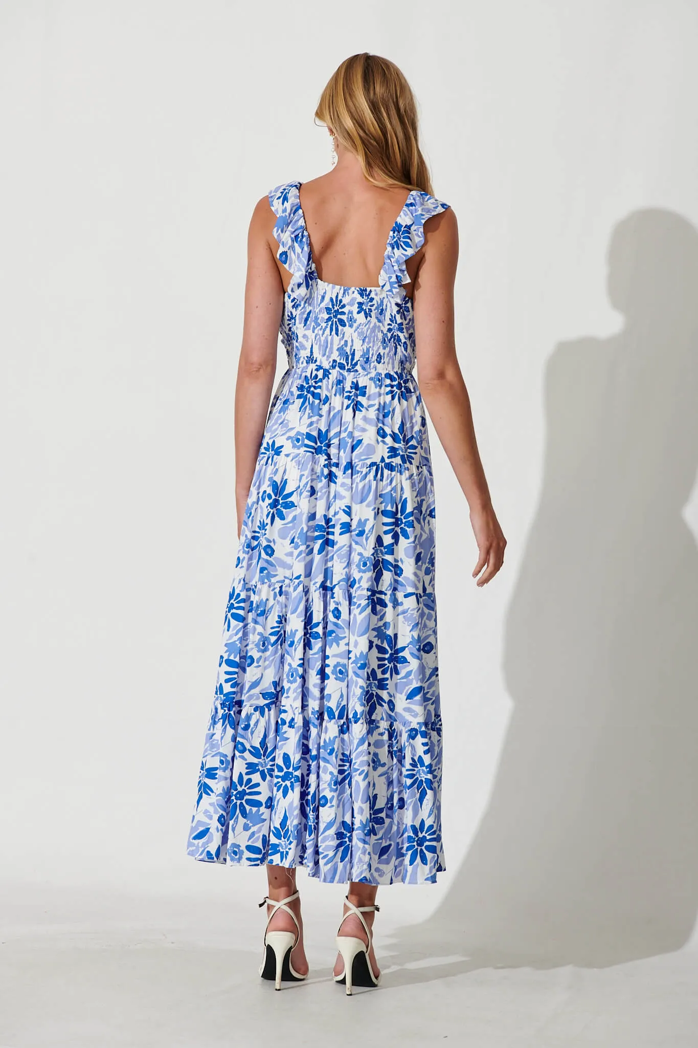 Monroe Maxi Sundress In Blue Floral sold by St Frock product image thumbnail 4