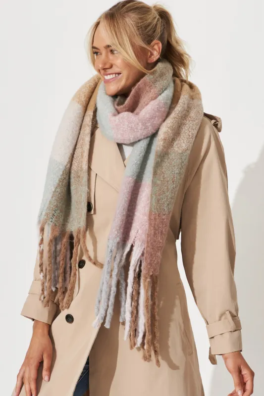 Brooklyn Oversized Knit Scarf In Multi Pastel Check sold by St Frock