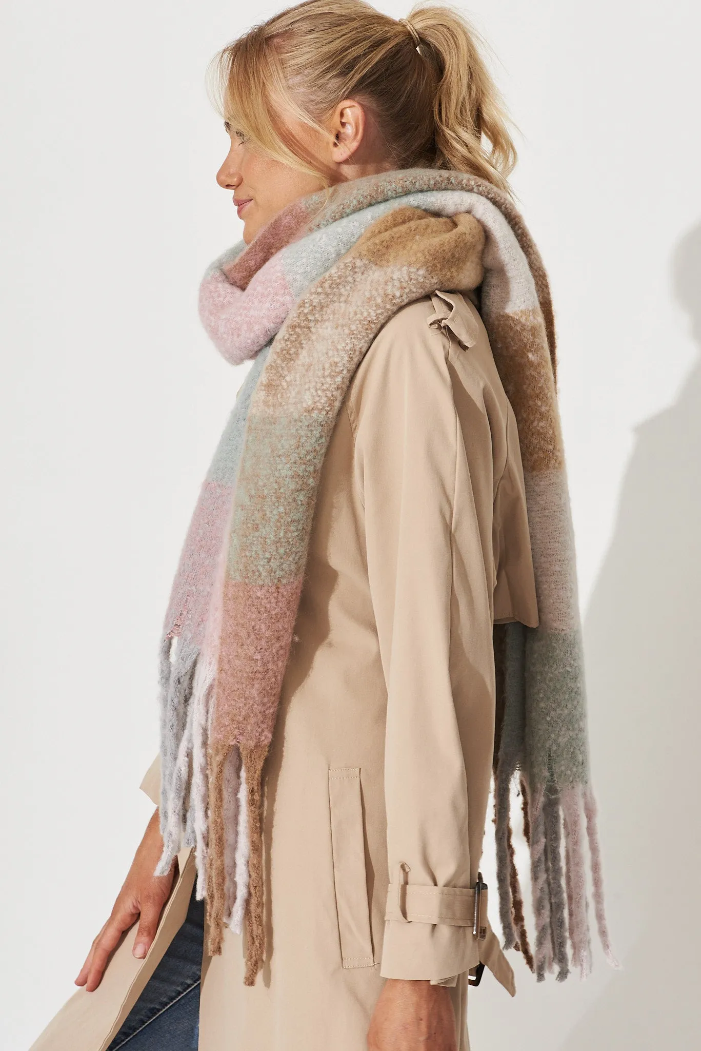 Brooklyn Oversized Knit Scarf In Multi Pastel Check sold by St Frock product image thumbnail 2