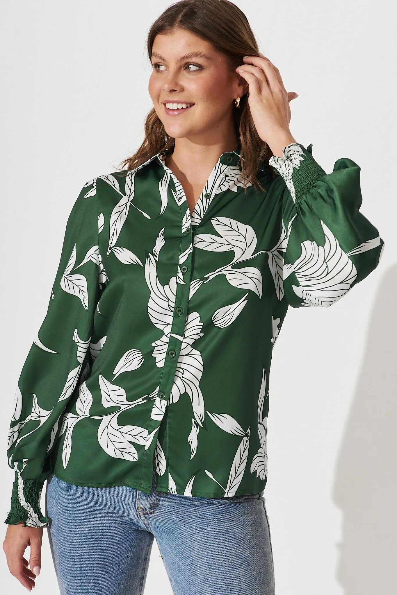 Callia Shirt In Green With White Floral Print sold by St Frock product image thumbnail 2