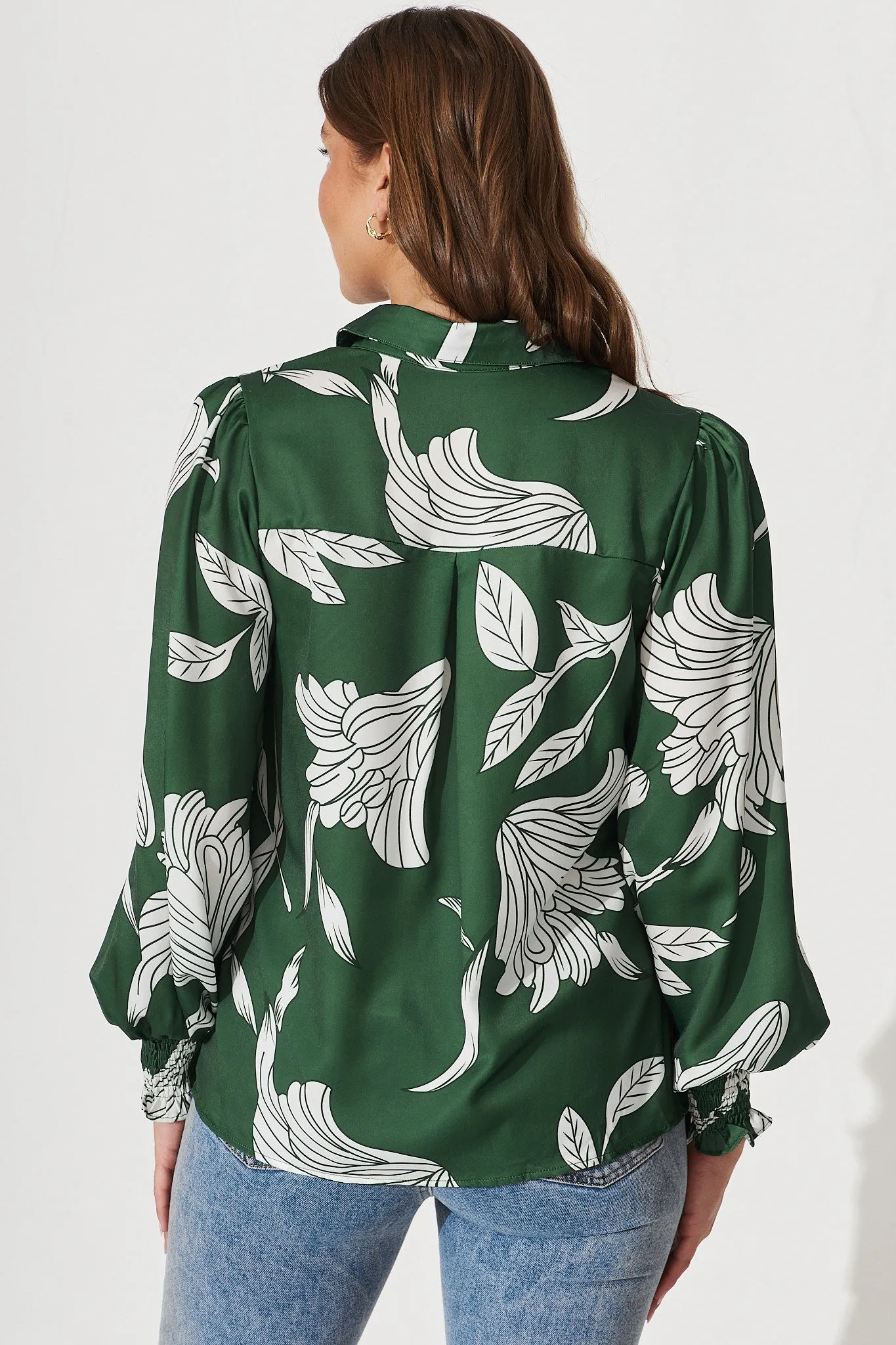 Callia Shirt In Green With White Floral Print sold by St Frock product image thumbnail 4