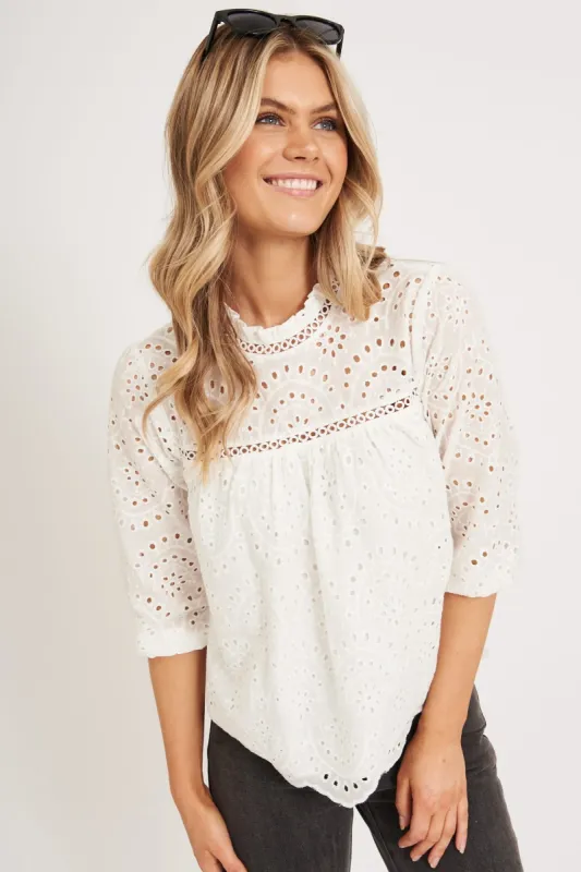 Donia Top In White Embroidery sold by St Frock