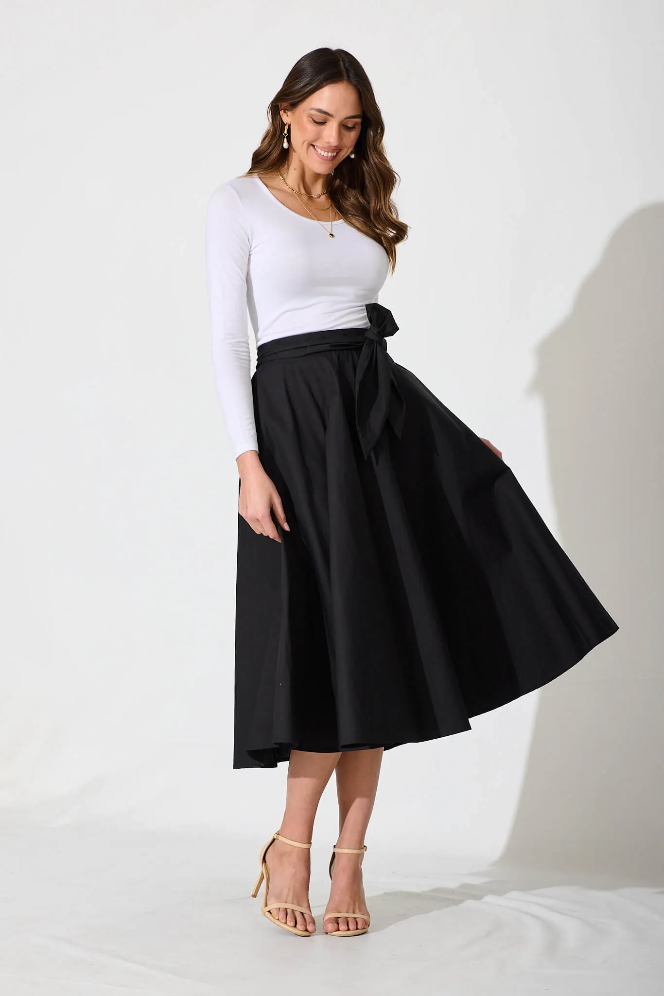 Ivy Midi Skirt In Black Cotton sold by St Frock product image thumbnail 4