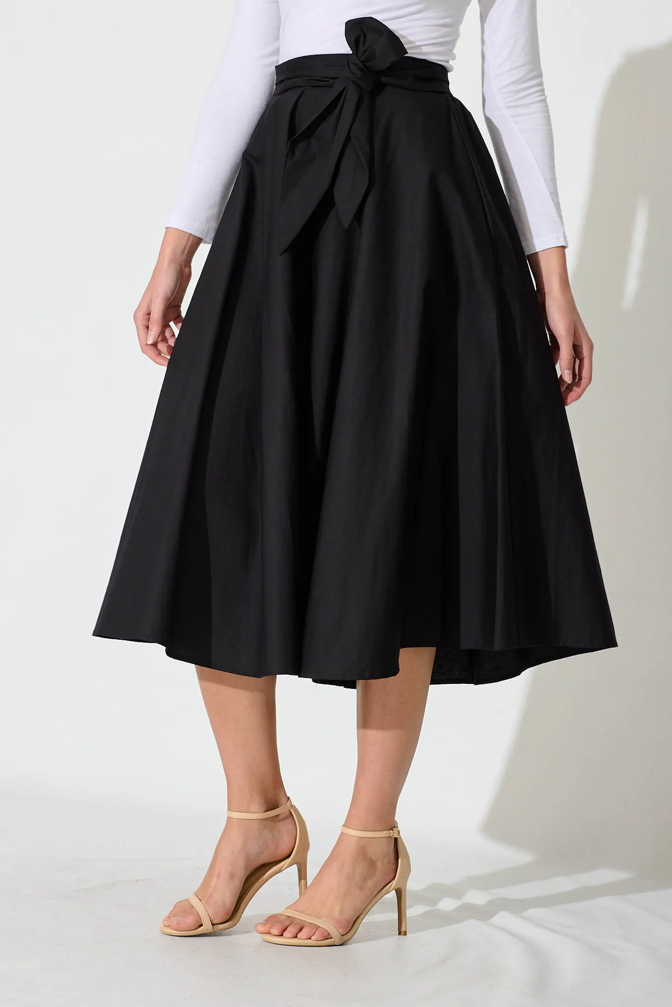Ivy Midi Skirt In Black Cotton sold by St Frock