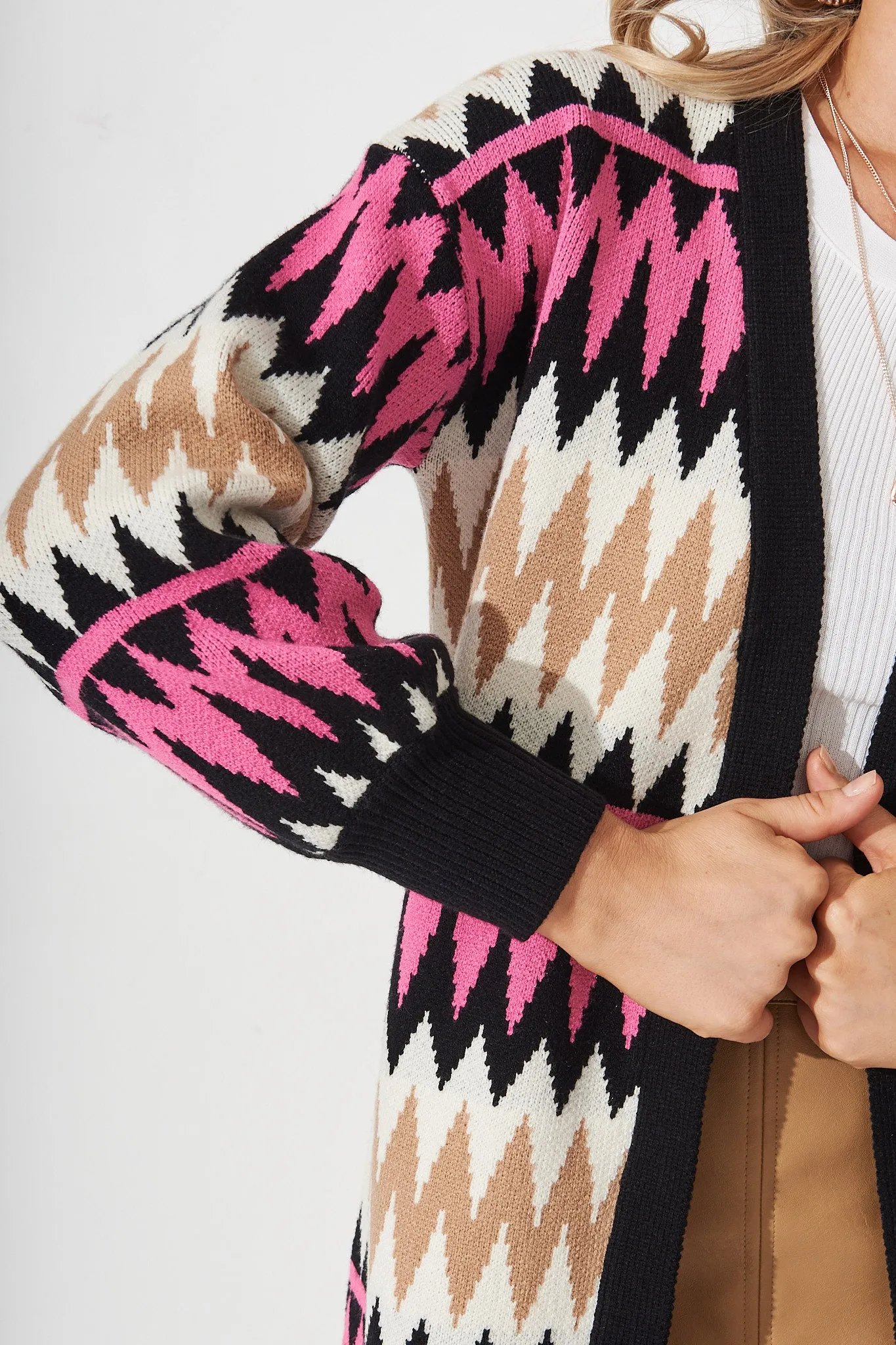 Sheriden Knit Cardigan Hot Pink Colourblock sold by St Frock product image thumbnail 5