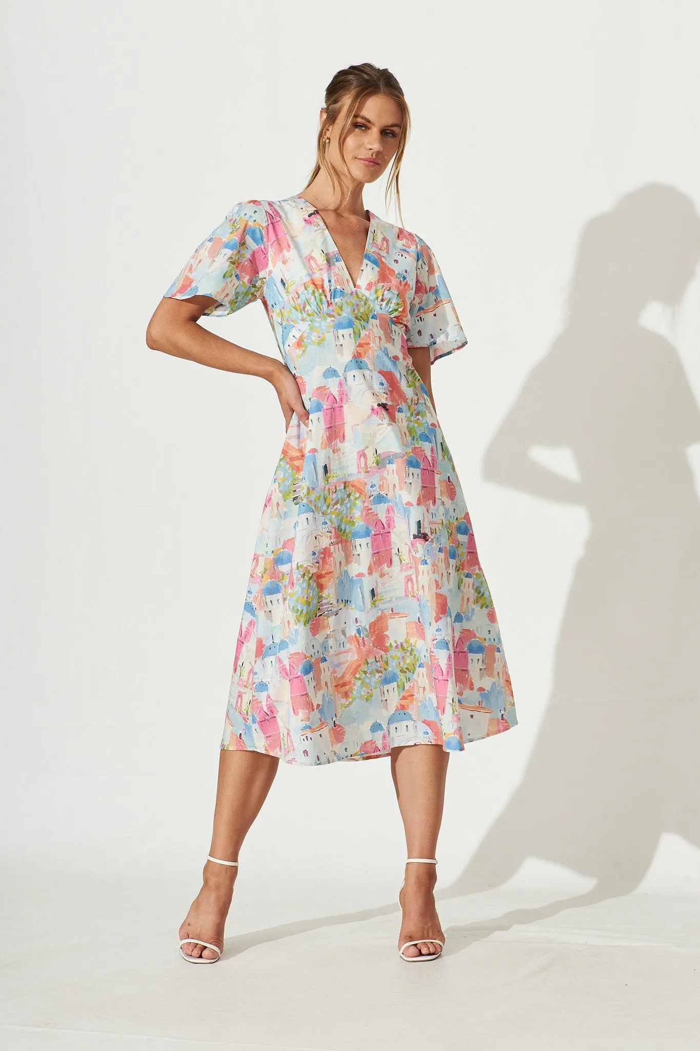Marici Midi Dress In Pastel Multi Print Cotton sold by St Frock