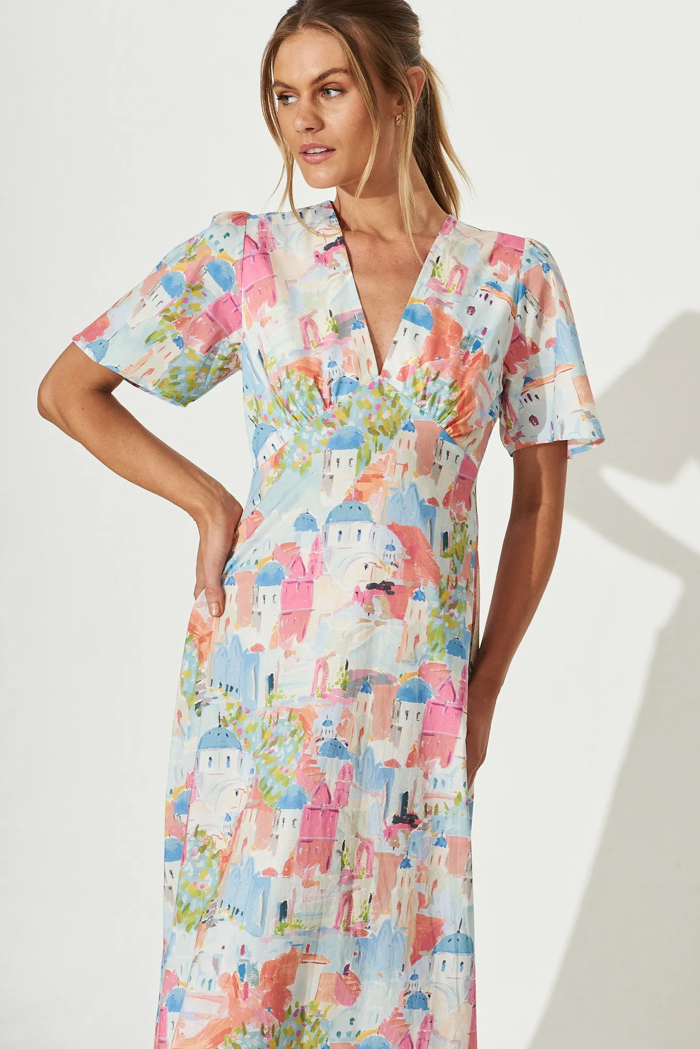 Marici Midi Dress In Pastel Multi Print Cotton sold by St Frock product image thumbnail 2