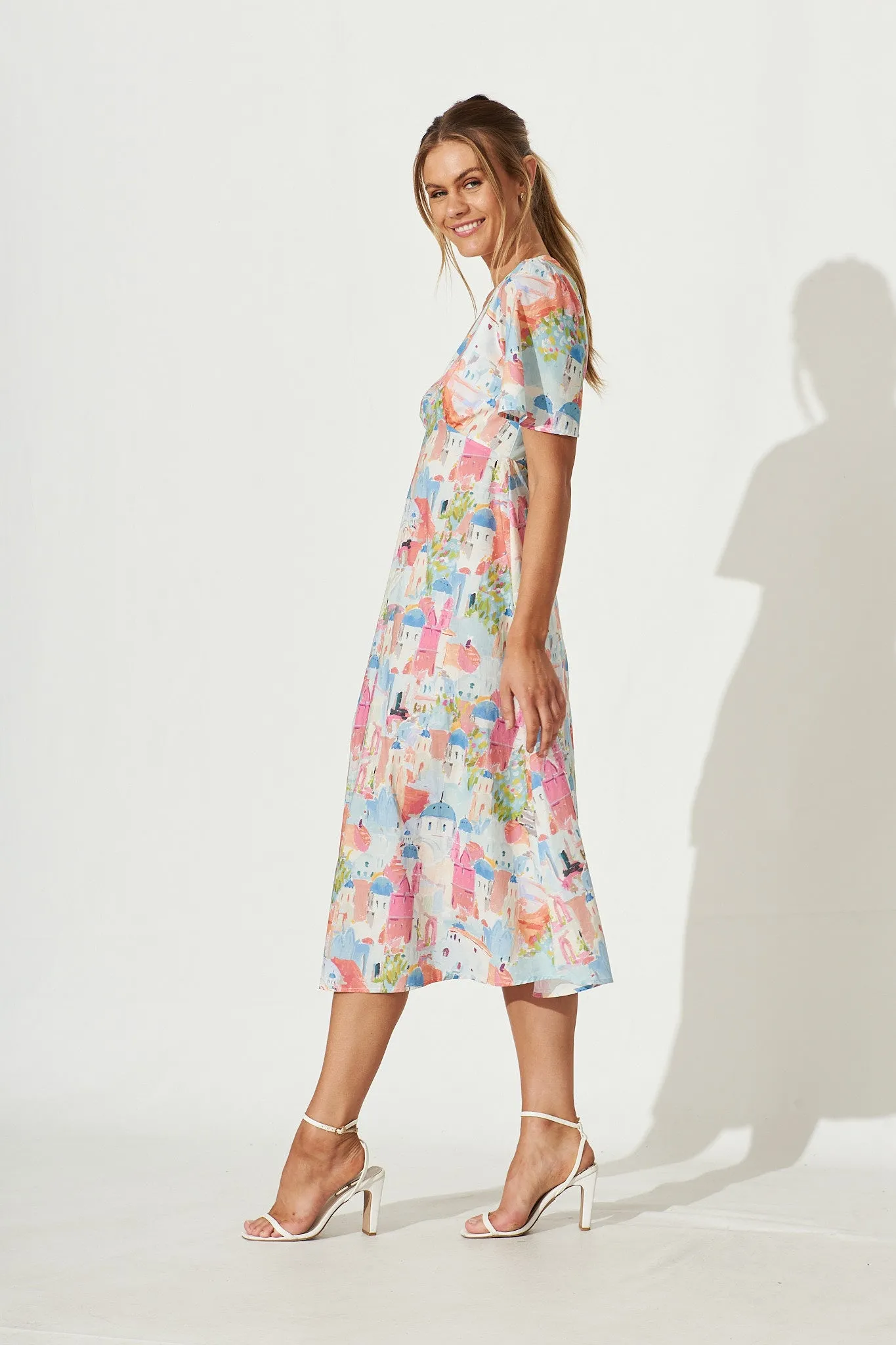 Marici Midi Dress In Pastel Multi Print Cotton sold by St Frock product image thumbnail 3