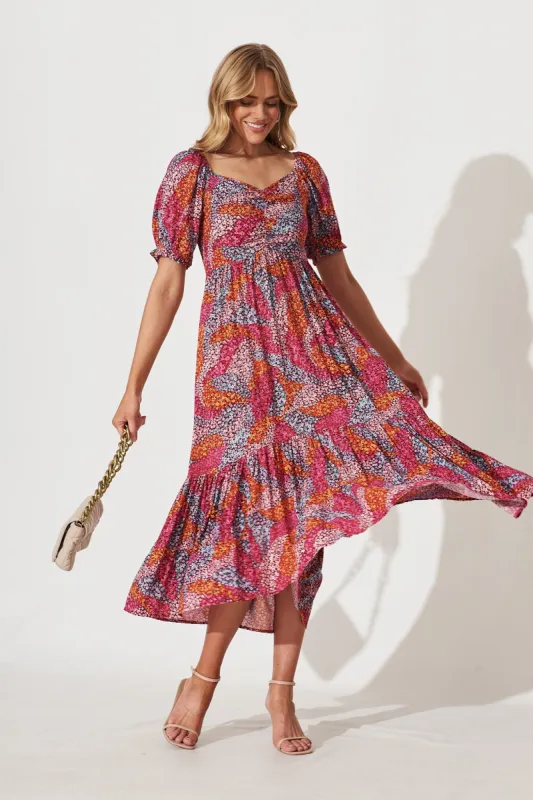 Bed Of Roses Midi Dress In Pink Multi Ditsy Floral sold by St Frock