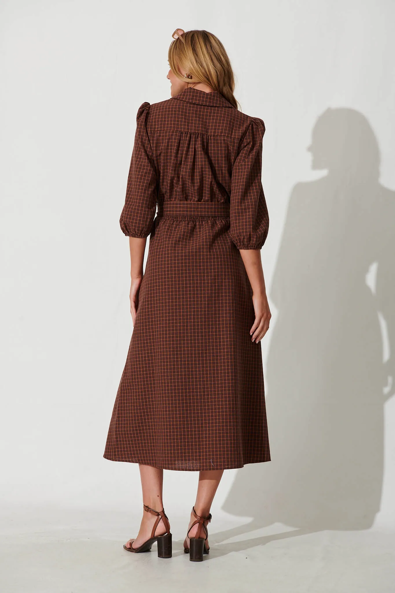 Laurel Maxi Shirt Dress In Brown Check Cotton sold by St Frock product image thumbnail 4