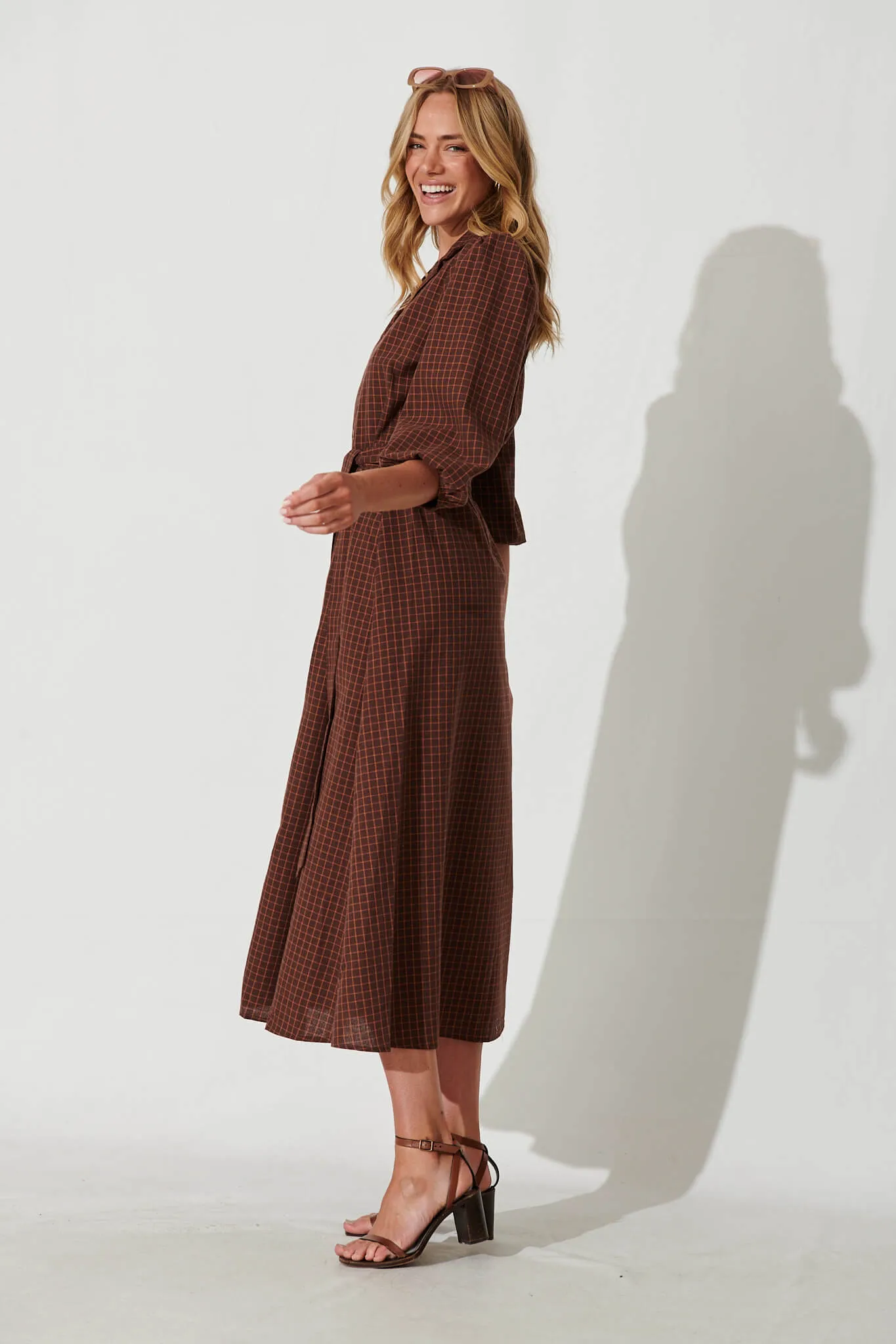 Laurel Maxi Shirt Dress In Brown Check Cotton sold by St Frock product image thumbnail 3