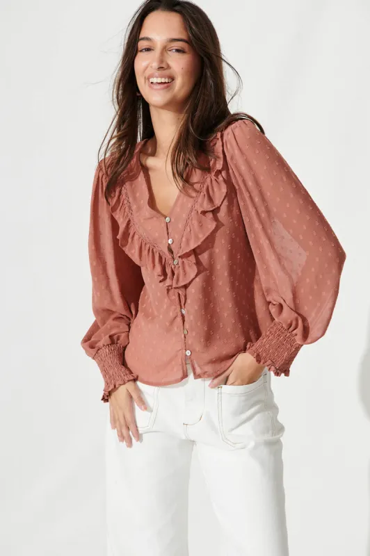 Claude Top In Dusty Rose Textured Chiffon sold by St Frock
