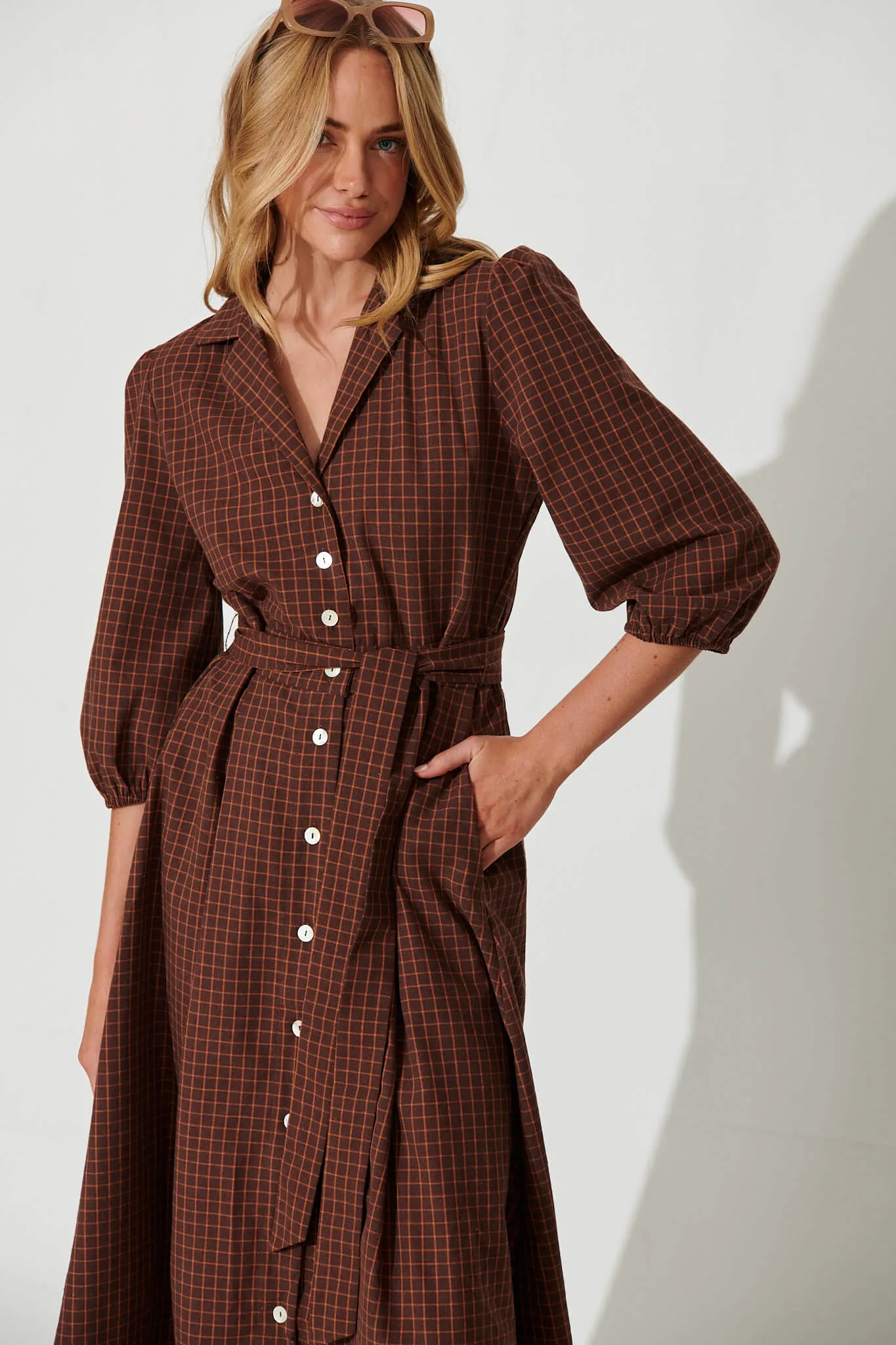Laurel Maxi Shirt Dress In Brown Check Cotton sold by St Frock product image thumbnail 2