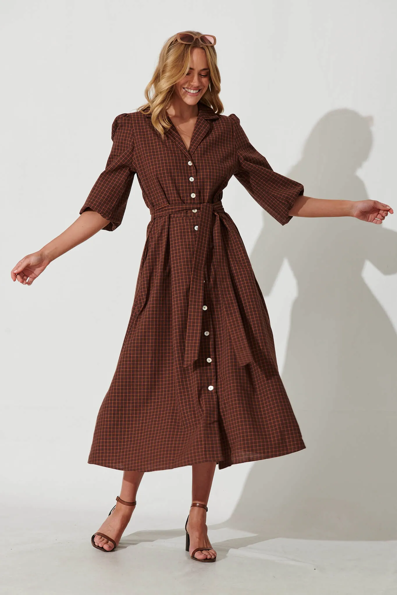 Laurel Maxi Shirt Dress In Brown Check Cotton sold by St Frock product image thumbnail 5