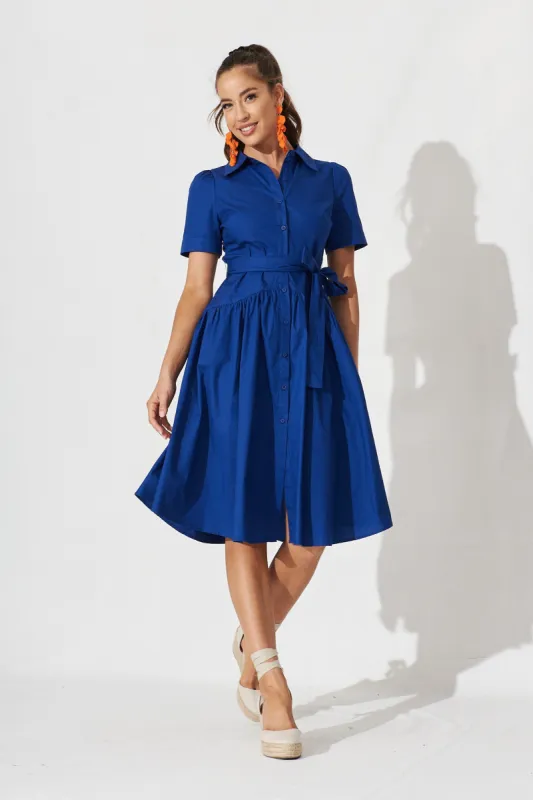 Annmarie Midi Shirt Dress In Royal Blue sold by St Frock