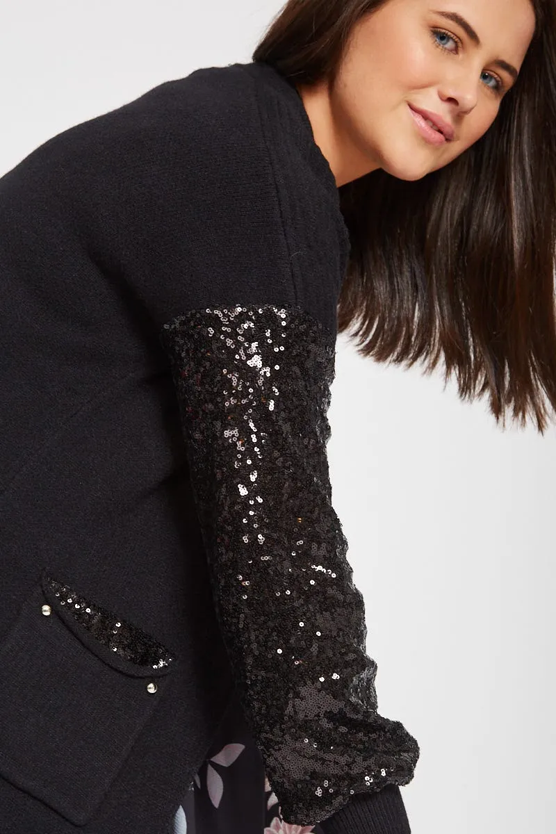 Shine On Black Knit Cardigan with Sequin Sleeve sold by St Frock product image thumbnail 5