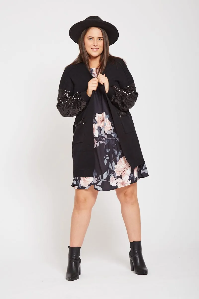 Shine On Black Knit Cardigan with Sequin Sleeve sold by St Frock product image thumbnail 3