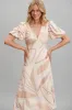 Zeta Midi Dress In Beige Leaf Print Linen Blend sold by St Frock