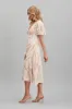 Zeta Midi Dress In Beige Leaf Print Linen Blend sold by St Frock