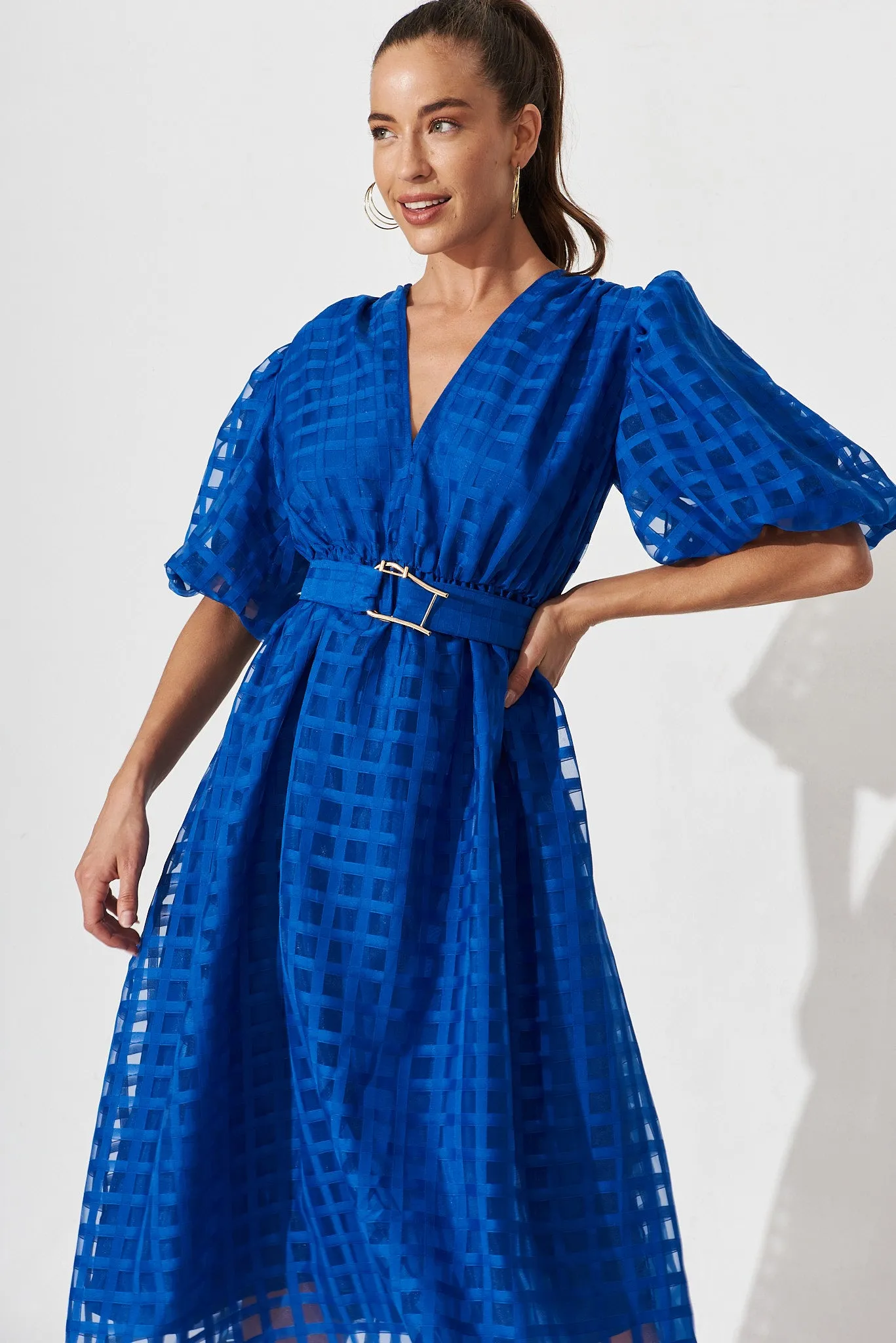 Partie Midi Dress In Cobalt Blue Organza sold by St Frock product image thumbnail 3