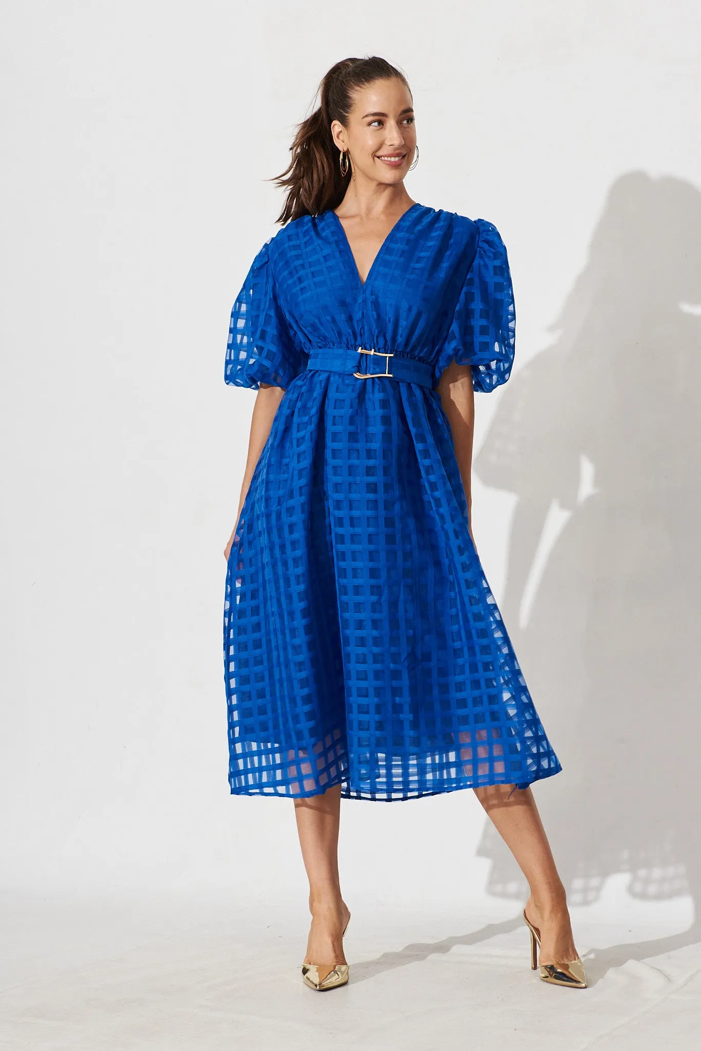 Partie Midi Dress In Cobalt Blue Organza sold by St Frock