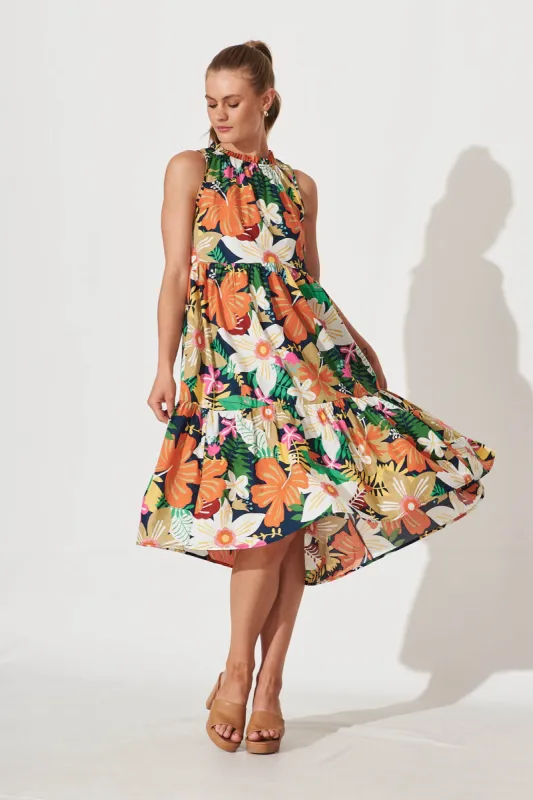 Abbotsford Midi Smock Dress In Multi Floral Cotton sold by St Frock