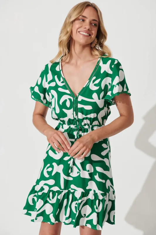 Tara Dress In Green With White Print sold by St Frock
