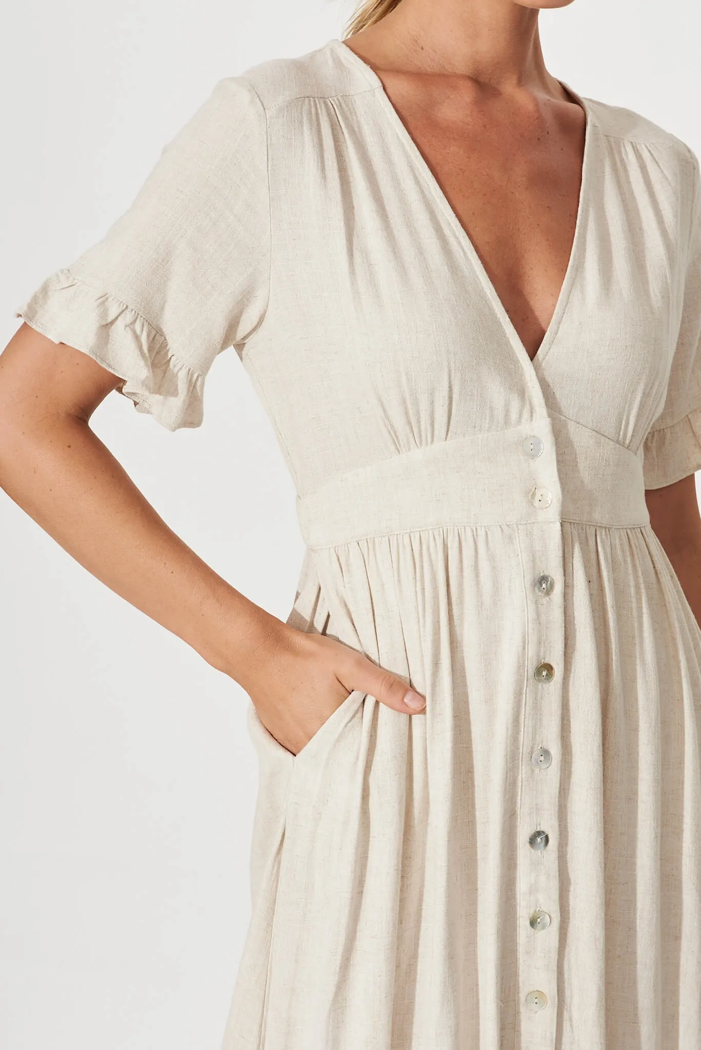 Aire Midi Dress In Oatmeal Linen sold by St Frock product image thumbnail 5