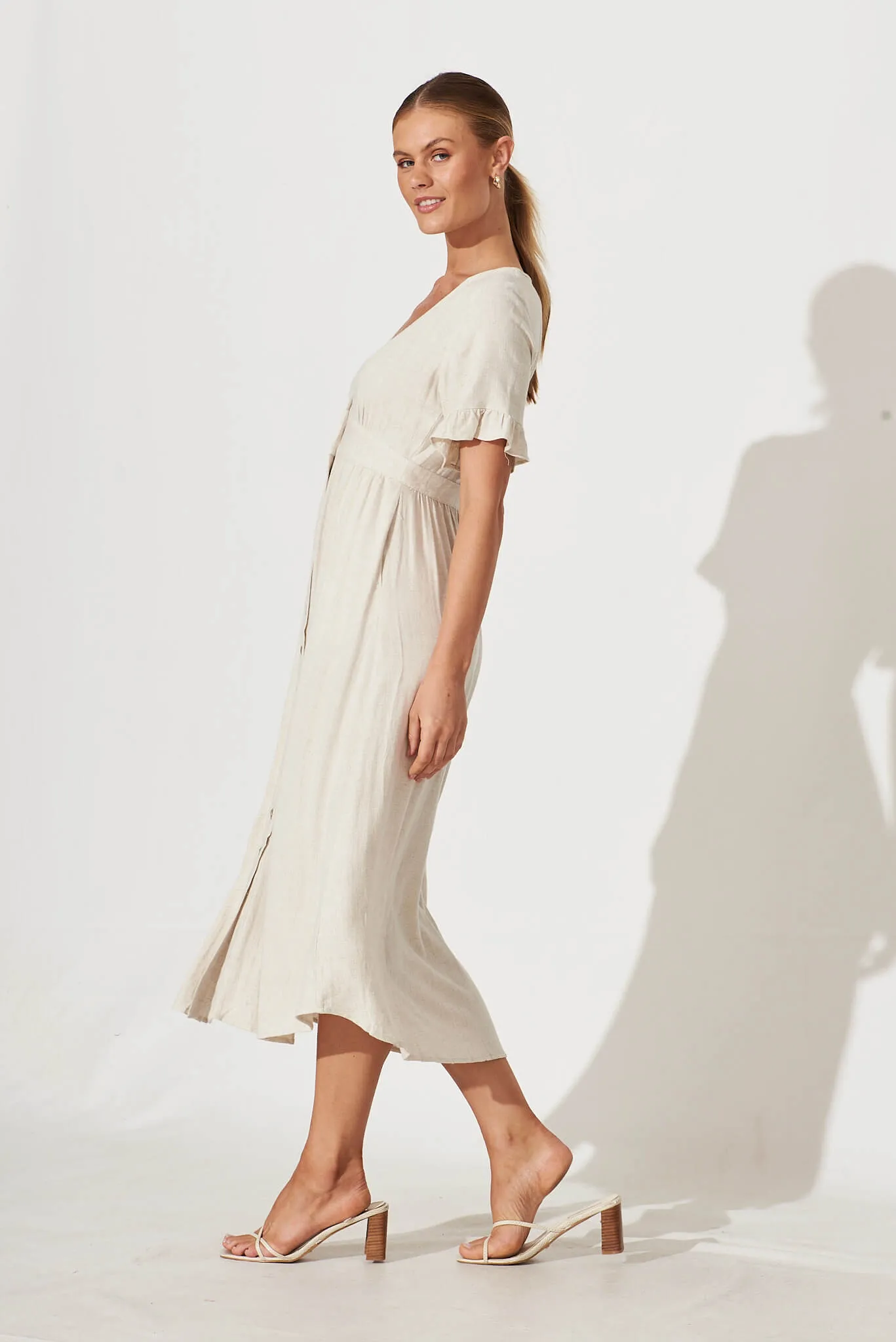 Aire Midi Dress In Oatmeal Linen sold by St Frock product image thumbnail 3