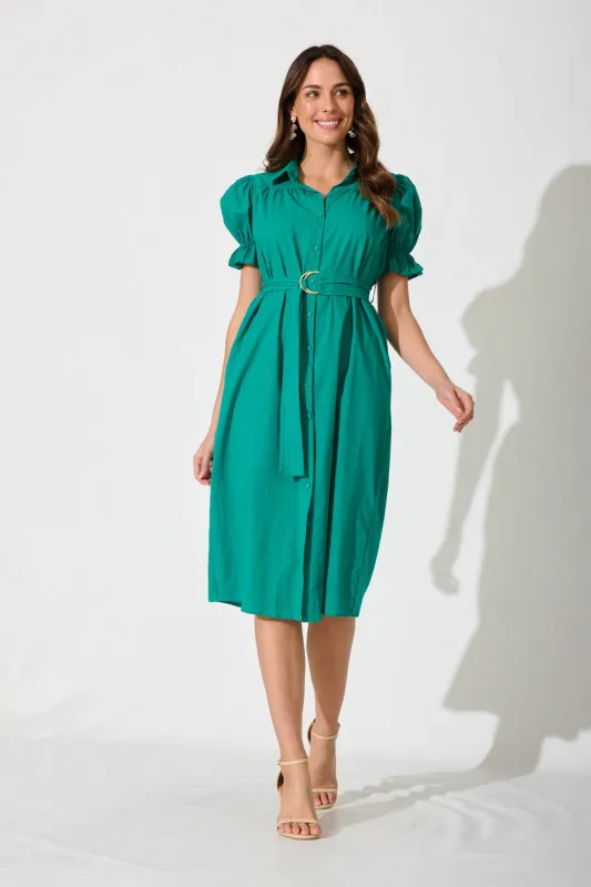 Sicilly Midi Shirt Dress In Green Cotton sold by St Frock