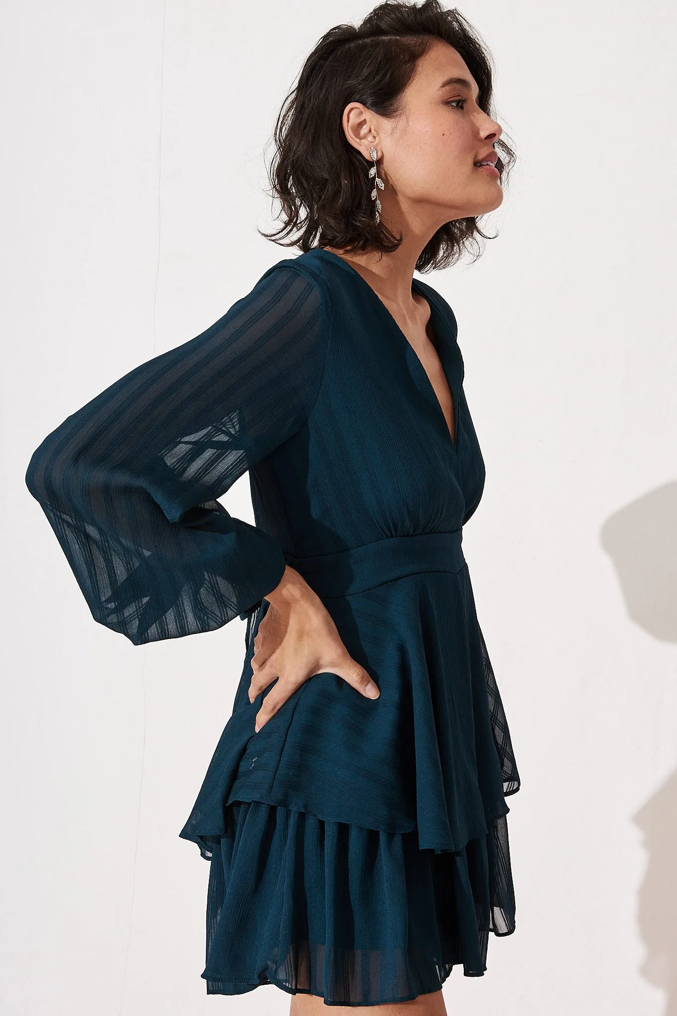 Florin Frill Hem Playsuit In Emerald Chiffon sold by St Frock product image thumbnail 3