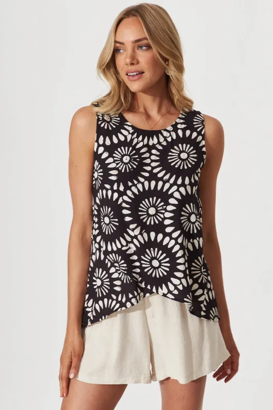 Maggie Top In Dark Chocolate With Cream Linen Blend sold by St Frock