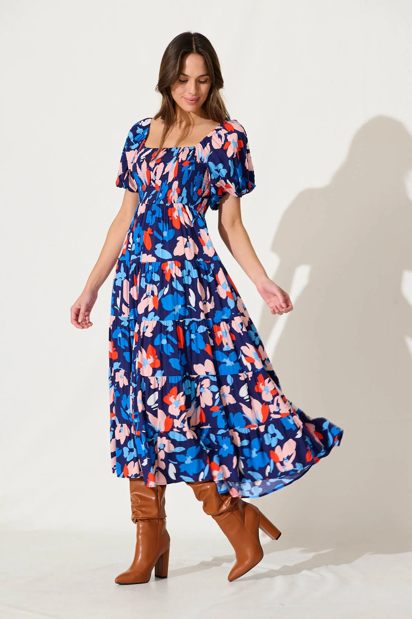 Lucy Maxi Dress In Navy With Pink Floral sold by St Frock product image thumbnail 3