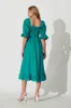 Ever Midi Dress In Teal Cotton Linen sold by St Frock
