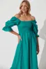 Ever Midi Dress In Teal Cotton Linen sold by St Frock
