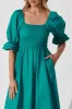 Ever Midi Dress In Teal Cotton Linen sold by St Frock