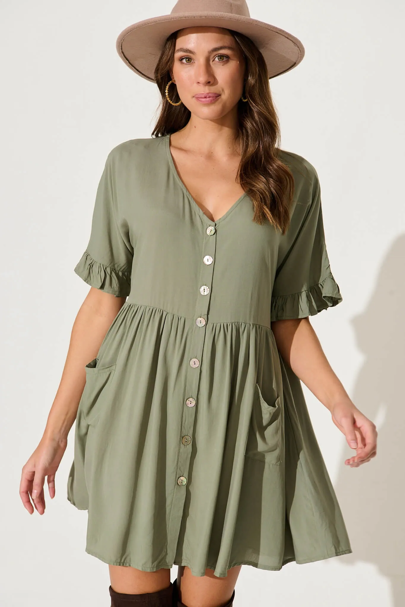 Maybank Smock Dress In Khaki sold by St Frock product image thumbnail 2