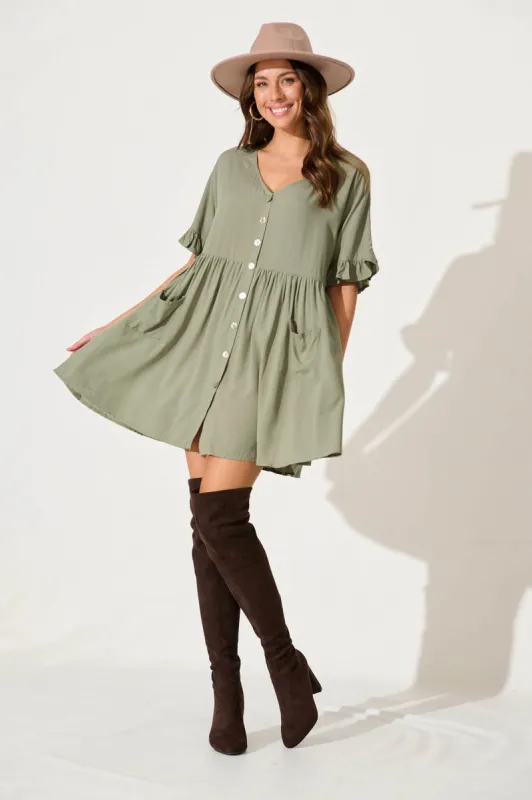 Maybank Smock Dress In Khaki sold by St Frock