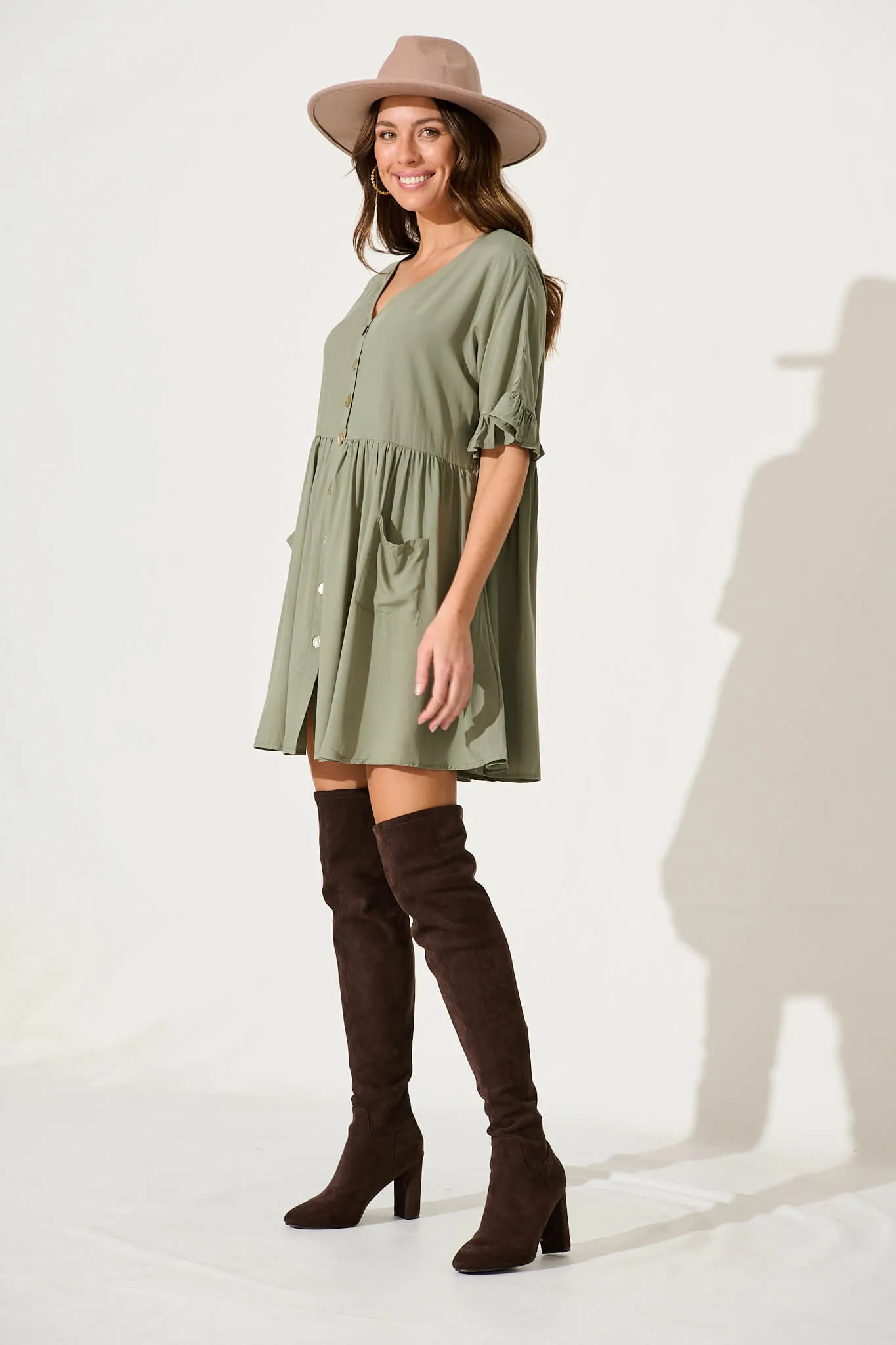 Maybank Smock Dress In Khaki sold by St Frock product image thumbnail 3