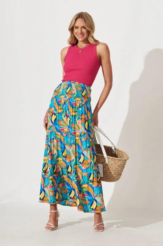 Macarena Maxi Skirt In Bright Abstract Floral Print sold by St Frock
