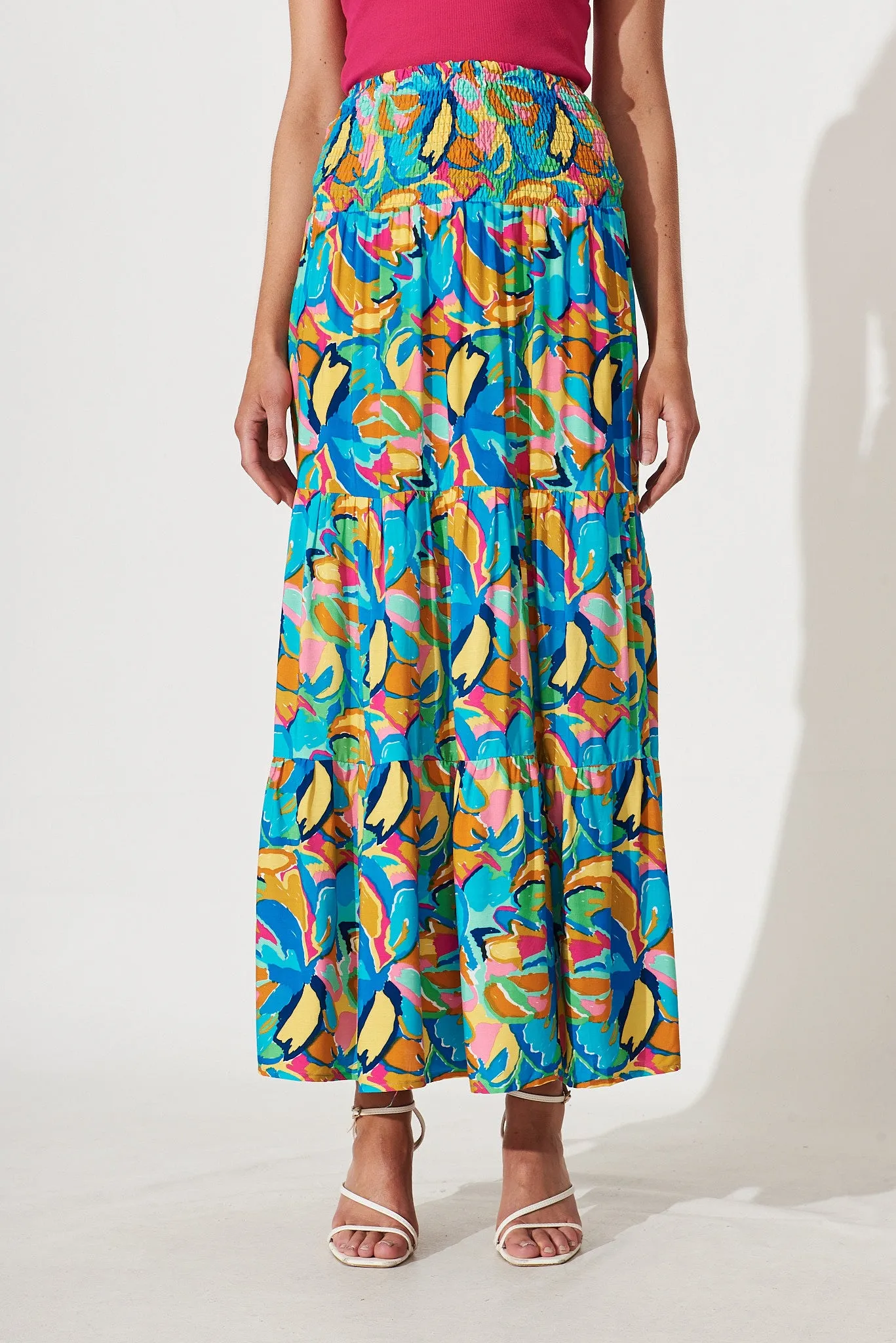 Macarena Maxi Skirt In Bright Abstract Floral Print sold by St Frock product image thumbnail 3