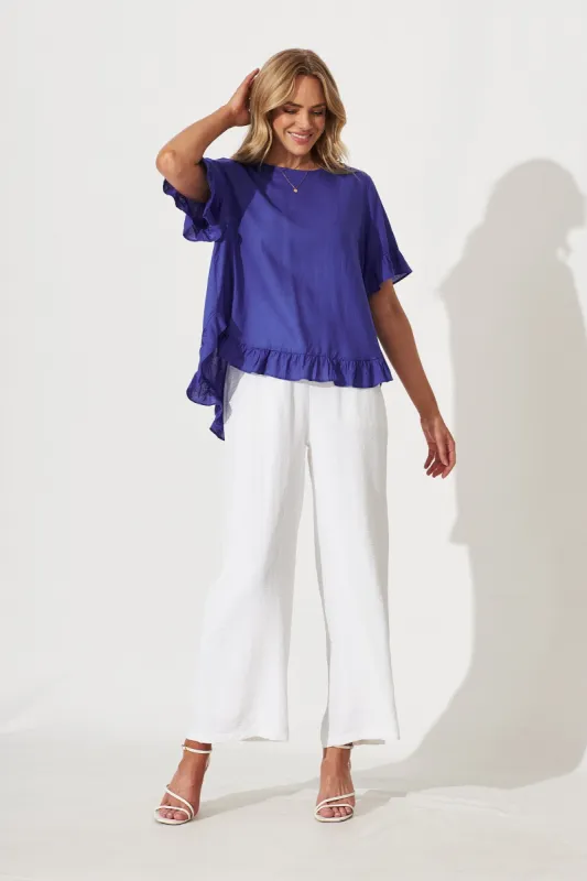 Carmeline Smock Top In Blue Linen Blend sold by St Frock